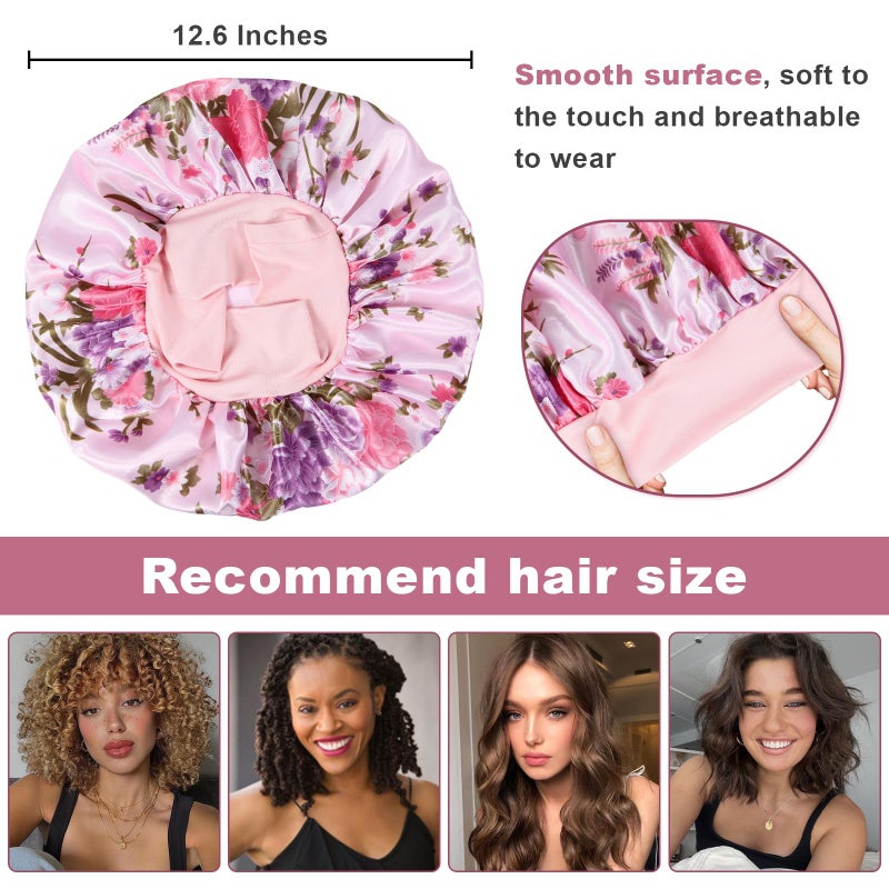 LEADUWAY 8Pcs Satin Bonnet Silk Bonnet, Hair Bonnet for Sleeping, Elastic Wide Band Silk Sleep Cap, Soft and Breathable - Image 3