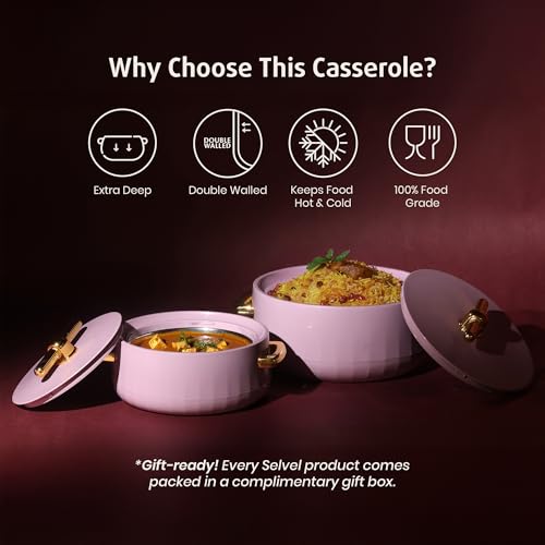 SELVEL Elegance Casserole | Advanced PU Insulation | Elegant Design Hot Pot | Hot Case Keeps Food Hot & Fresh for Hours | Serve Chapati, roti, Biryani and More (Royal Purple, Set Of 2 (1200 Ml & 700 Ml)) - Image 5