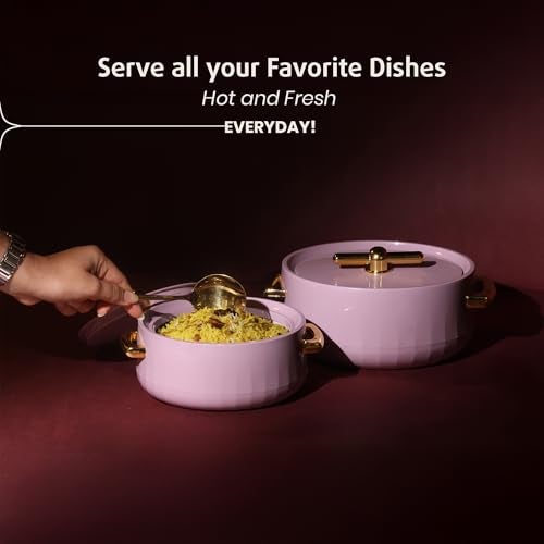 SELVEL Elegance Casserole | Advanced PU Insulation | Elegant Design Hot Pot | Hot Case Keeps Food Hot & Fresh for Hours | Serve Chapati, roti, Biryani and More (Royal Purple, Set Of 2 (1200 Ml & 700 Ml)) - Image 3