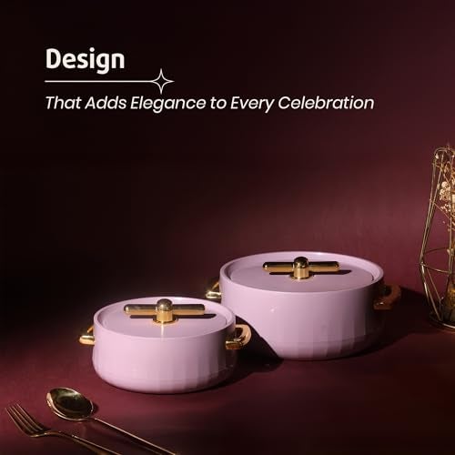 SELVEL Elegance Casserole | Advanced PU Insulation | Elegant Design Hot Pot | Hot Case Keeps Food Hot & Fresh for Hours | Serve Chapati, roti, Biryani and More (Royal Purple, Set Of 2 (1200 Ml & 700 Ml)) - Image 2
