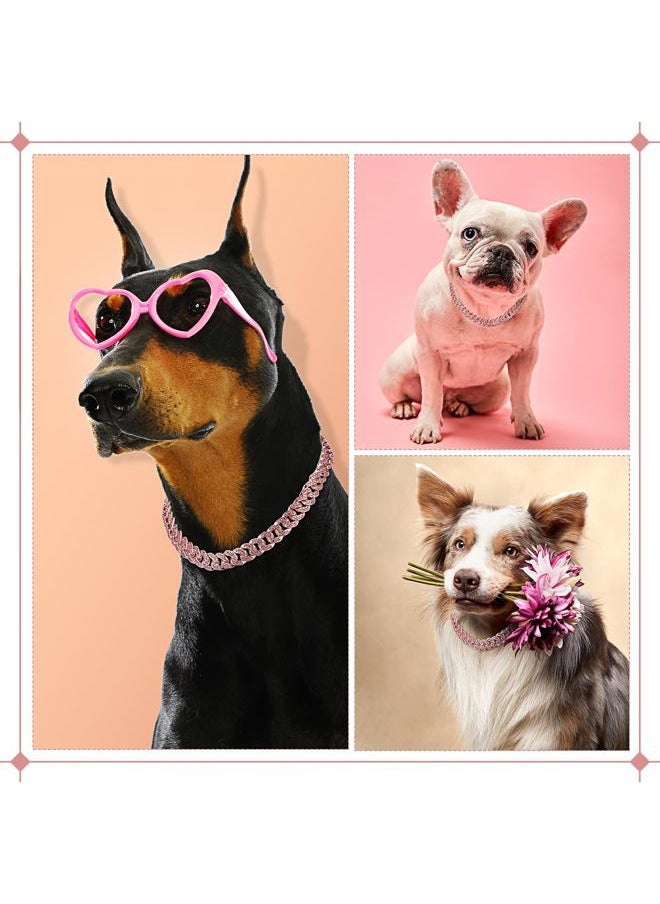 LEIFIDE - Dog Chain Collar Diamond Link Puppy Collar 12 mm Wide Dog Necklace Metal Cat Chain Pet Crystal Necklace Jewelry Accessories for Small Medium Large Pet(10 Inch,Rose Gold, Pink) - Image 1