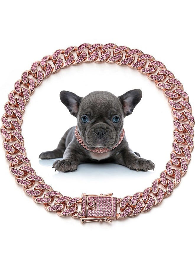 LEIFIDE - Dog Chain Collar Diamond Link Puppy Collar 12 mm Wide Dog Necklace Metal Cat Chain Pet Crystal Necklace Jewelry Accessories for Small Medium Large Pet(10 Inch,Rose Gold, Pink) - Image 1