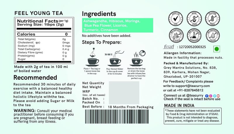 TEACURRY Anti Ageing Tea 50 Gms Loose Tea Anti Aging for Skin Tightening and Glowing Radiant Skin Anti Oxidant Rich to Reduce Wrinkles 100 Natural Anti Aging Green Tea - Image 3