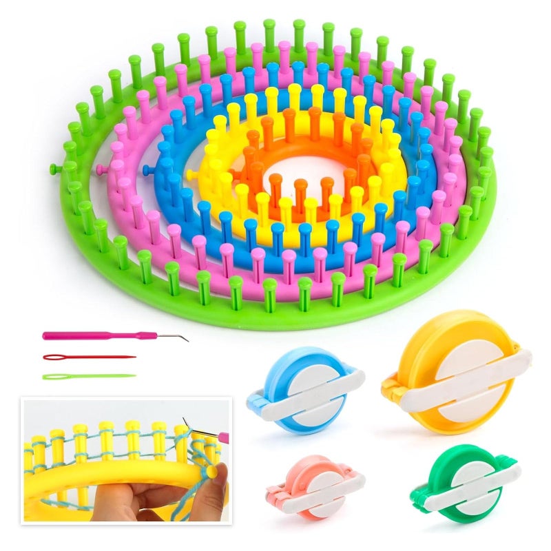LOVEINUSA 12PCS Knitting Loom and Pompom Maker Set, Round Pom Pom Makers Hook Needles Knitting Crochet Kit for Hat Scarf Shawl Sweater Socks - Image 1