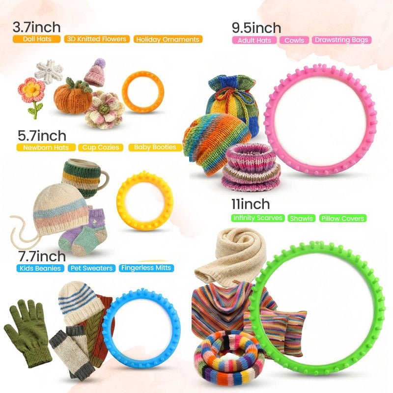 LOVEINUSA 12PCS Knitting Loom and Pompom Maker Set, Round Pom Pom Makers Hook Needles Knitting Crochet Kit for Hat Scarf Shawl Sweater Socks - Image 5