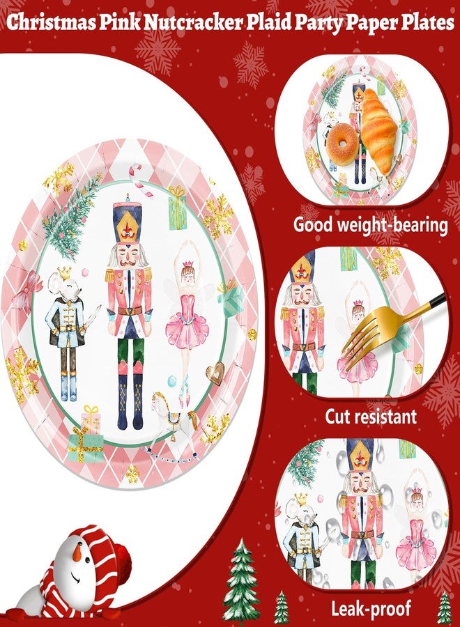 JarThenaAMCS Christmas Paper Plates Pink Nutcracker Plaid Disposable Plates 9 Inch Tableware Dinner Plates for Xmas Winter Home Party Decor, 50Pcs - Image 3