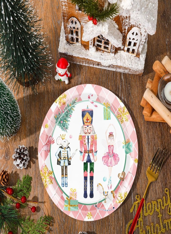 JarThenaAMCS Christmas Paper Plates Pink Nutcracker Plaid Disposable Plates 9 Inch Tableware Dinner Plates for Xmas Winter Home Party Decor, 50Pcs - Image 5