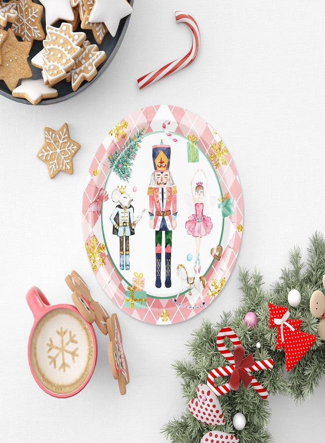 JarThenaAMCS Christmas Paper Plates Pink Nutcracker Plaid Disposable Plates 9 Inch Tableware Dinner Plates for Xmas Winter Home Party Decor, 50Pcs - Image 4