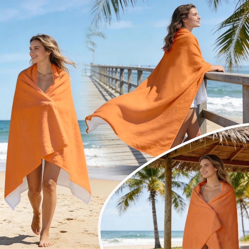 Retro Orange Microfiber Beach Towel 35x75cm Soft Lightweight Machine Washable for Swimming Surfing Bathing Travel Gift - Image 2