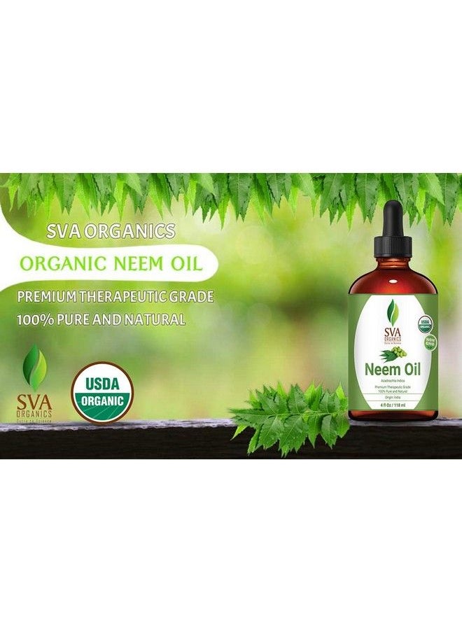 SVA Organics زيت النيم المعتمد من وزارة الزراعة الأمريكية 4 أونصات | رائحة قوية جداً وعشبية | 100% نقي داكن وغير مكرر للنظافة السطحية للبشرة والشعر والتدليك الأيورفيدي للرفاهية العامة.  - Image 4