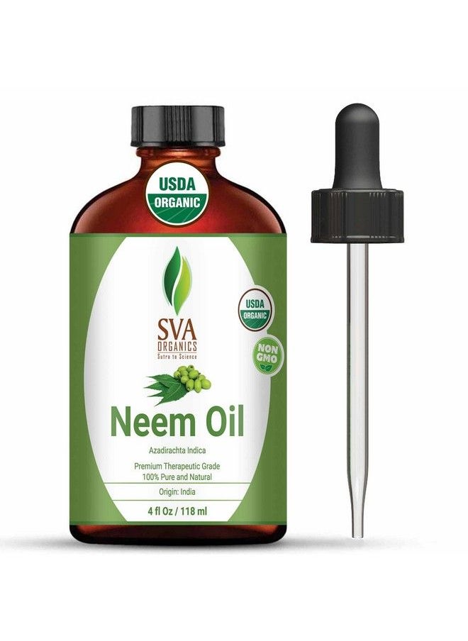 SVA Organics زيت النيم المعتمد من وزارة الزراعة الأمريكية 4 أونصات | رائحة قوية جداً وعشبية | 100% نقي داكن وغير مكرر للنظافة السطحية للبشرة والشعر والتدليك الأيورفيدي للرفاهية العامة.  - Image 2