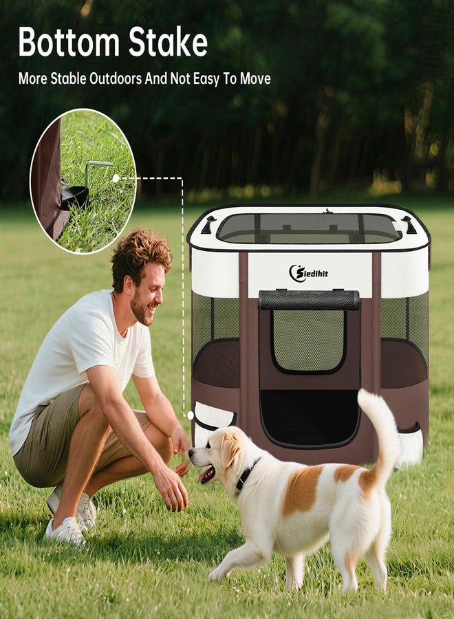 Siedihit Dog Playpen,Cat Pet Puppy Pen,Portable Playpens for Dogs Indoor Outdoor Travel Camping Use,Foldable Dog Kennel Tent Crate for Rabbit Small Animals with Carrying Case (Brown, Medium) - Image 5