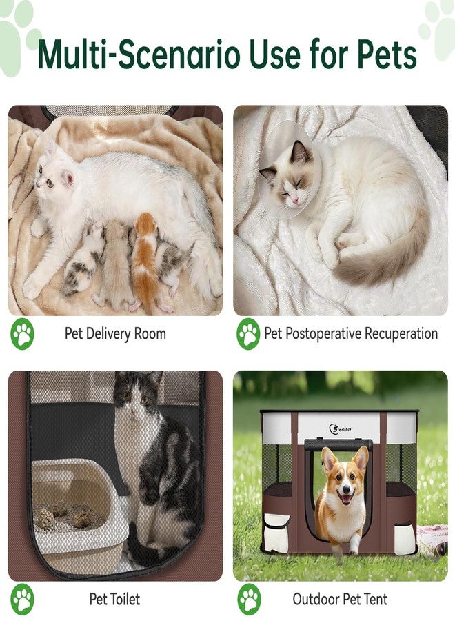 Siedihit Dog Playpen,Cat Pet Puppy Pen,Portable Playpens for Dogs Indoor Outdoor Travel Camping Use,Foldable Dog Kennel Tent Crate for Rabbit Small Animals with Carrying Case (Brown, Medium) - Image 3