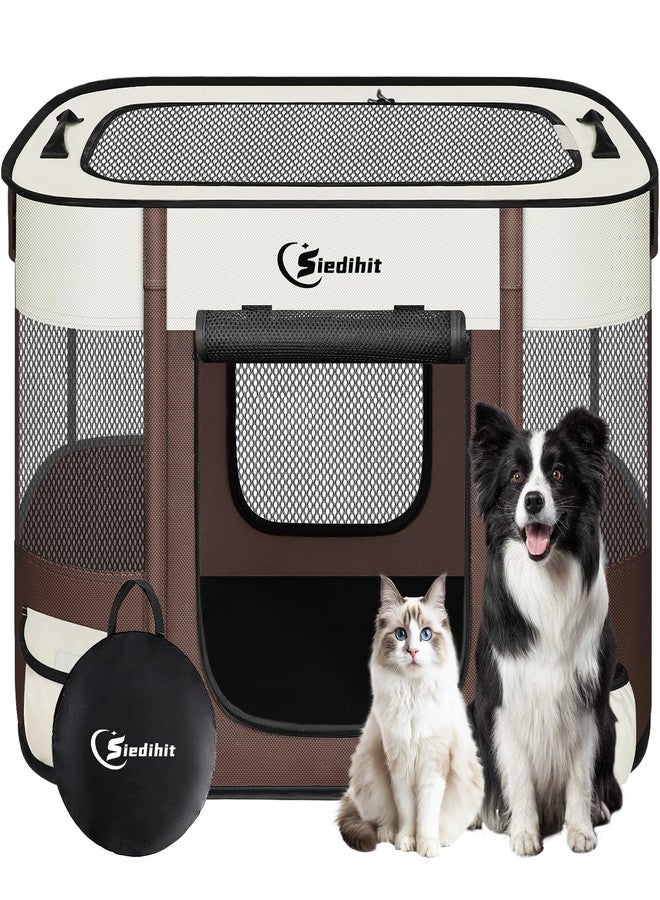 Siedihit Dog Playpen,Cat Pet Puppy Pen,Portable Playpens for Dogs Indoor Outdoor Travel Camping Use,Foldable Dog Kennel Tent Crate for Rabbit Small Animals with Carrying Case (Brown, Medium) - Image 1