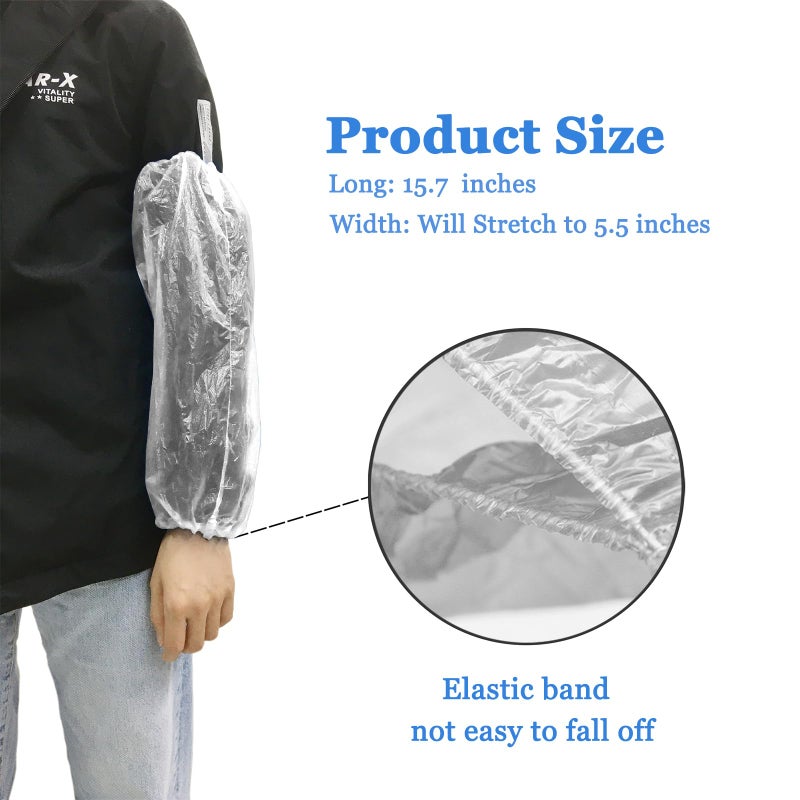 Yzurbu 100pcs Disposable Arm Sleeves, Waterproof PE Oversleeves Protector Covers with Elastic on Cuff - Image 3