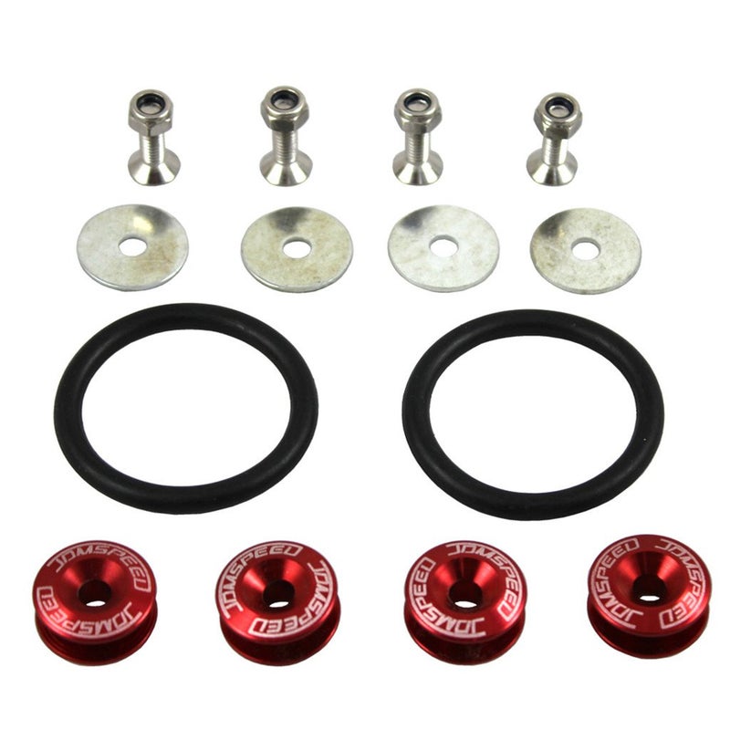 JDMSPEED Red Universal CNC Billet Bumper Trunk Quick Release Fastener Kit - Image 1