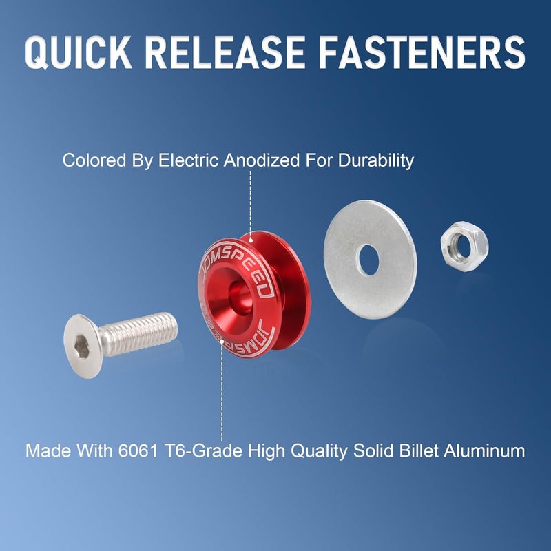 JDMSPEED Red Universal CNC Billet Bumper Trunk Quick Release Fastener Kit - Image 2