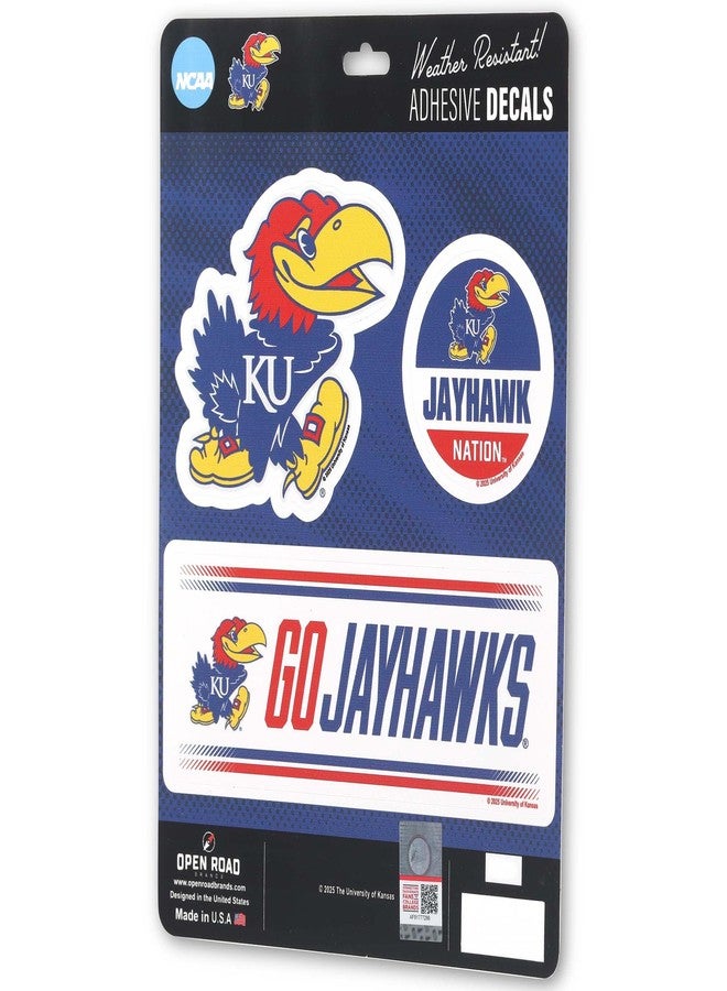 Open Road Brands University of Kansas Team Spirit Adhesive Vinyl Decals - Fun Set of KU Stickers for Car, Window or Laptop, 1 Pack (3 Count) - Image 2
