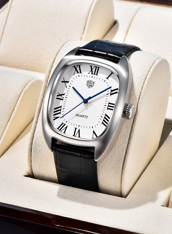 رولستيمي ساعة رجالية كلاسيكية في اتش 31 حركة كوارتز مربعة من الفولاذ المقاوم للصدأ مقاومة للماء بحزام جلدي بساطة ساعات معصم للأعمال - Image 4