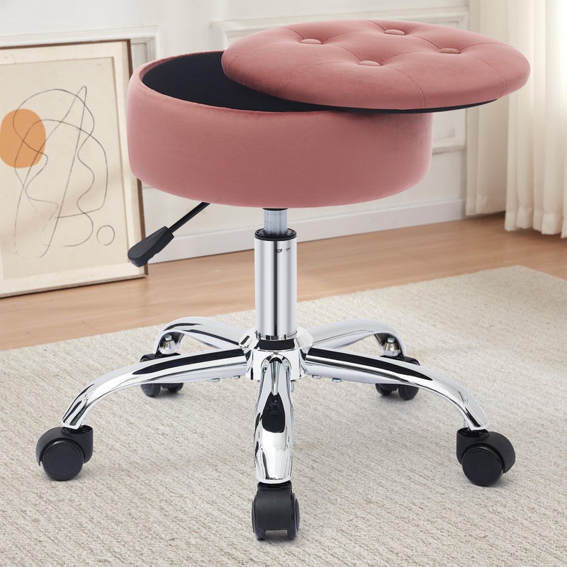 Gitrah Vanity Chair with Wheels Adjustable Vanity Stool with Storage Swivel Vanity Stool for Vanity Rolling Makeup Stool Chair Pink