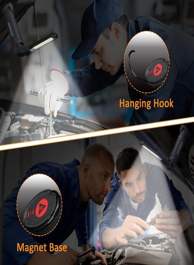 Feinerman مصباح عمل LED قابل لإعادة الشحن من فينرمان - مصباح يدوي مغناطيسي قابل للطي مع دوران 360 درجة وخطاف، 5 أوضاع إضاءة ميكانيكية لإصلاح السيارات، والتخييم، والطوارئ، والأنشطة الخارجية، والجراج، والشواية - Image 4