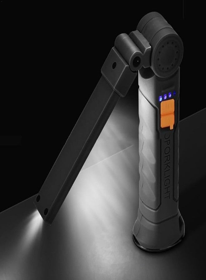 Feinerman مصباح عمل LED قابل لإعادة الشحن من فينرمان - مصباح يدوي مغناطيسي قابل للطي مع دوران 360 درجة وخطاف، 5 أوضاع إضاءة ميكانيكية لإصلاح السيارات، والتخييم، والطوارئ، والأنشطة الخارجية، والجراج، والشواية - Image 2