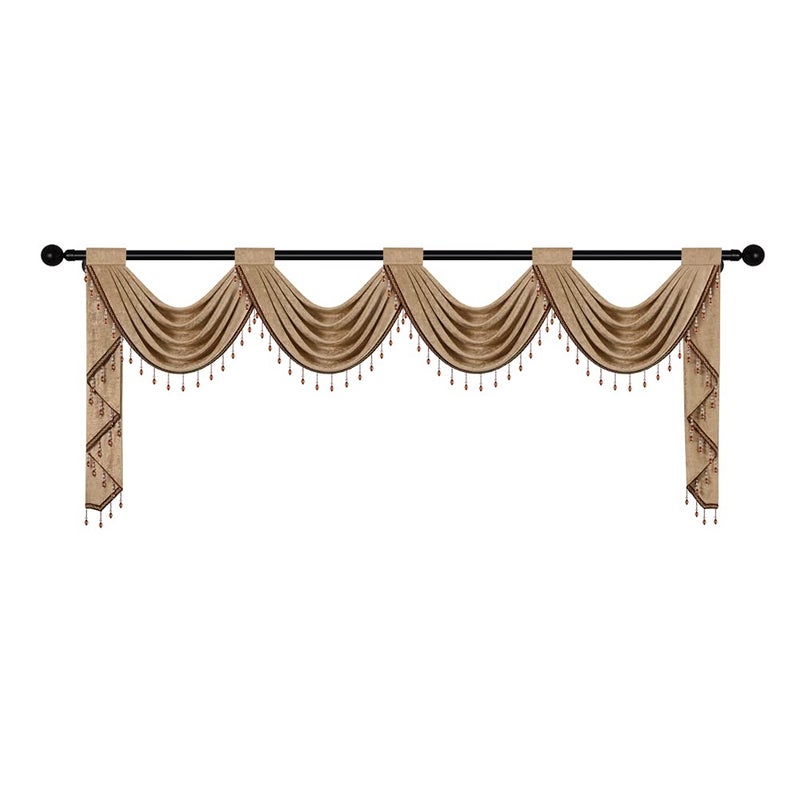 ELKCA Coffee Chenille Waterfall Valance for Living Room4 Hollow Swags Valance for KitchenRod Pocket1 Panel