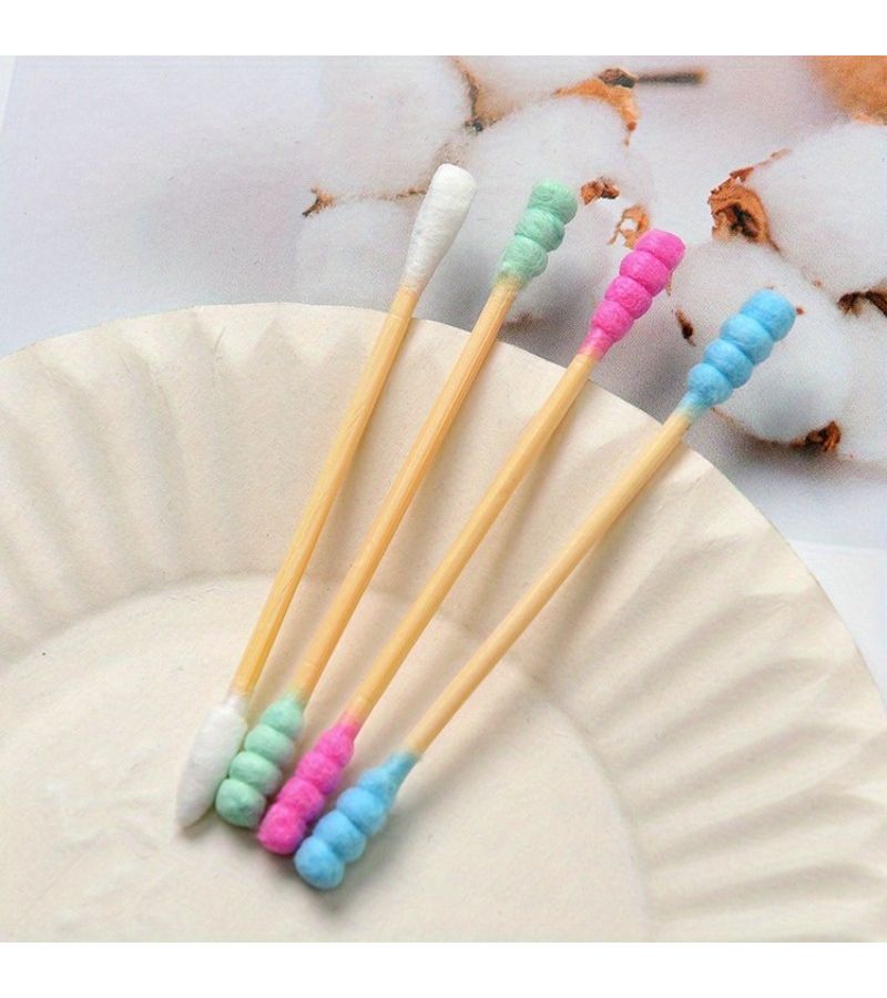 100 Pcs Multipurpose Swabs Blue Dual Tipped With Pointed And Flower Tips For Makeup Removal Wound Care Household Use Wood Material Outdoor Camping Daily Needs - Image 1