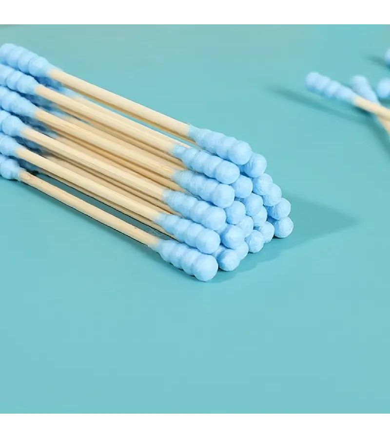 100 Pcs Multipurpose Swabs Blue Dual Tipped With Pointed And Flower Tips For Makeup Removal Wound Care Household Use Wood Material Outdoor Camping Daily Needs - Image 5