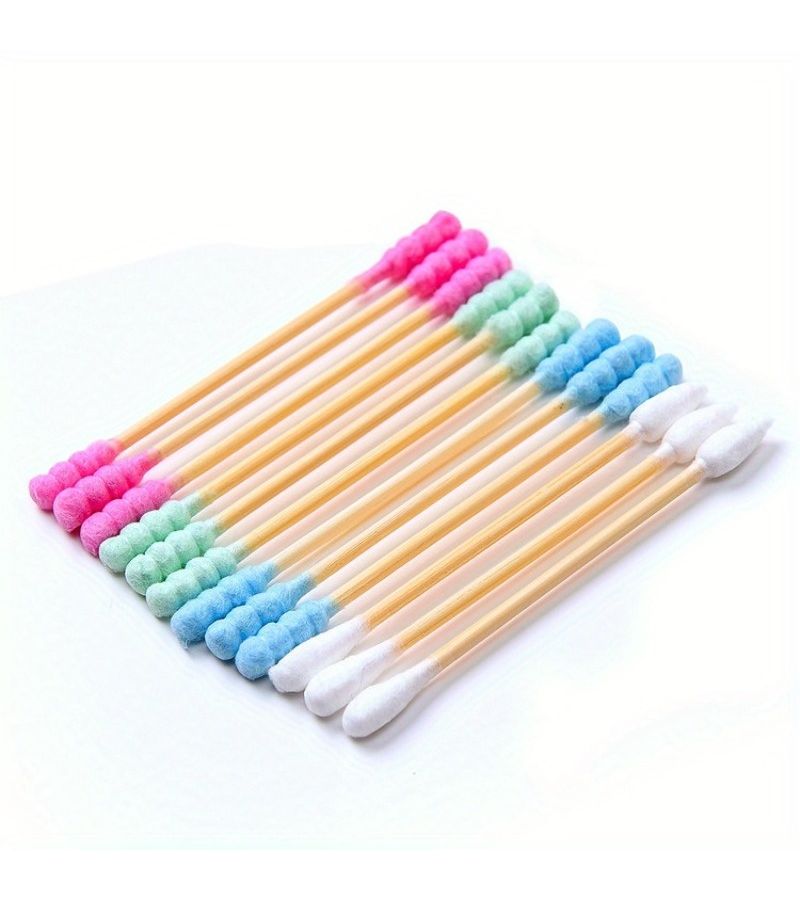 100 Pcs Multipurpose Swabs Blue Dual Tipped With Pointed And Flower Tips For Makeup Removal Wound Care Household Use Wood Material Outdoor Camping Daily Needs - Image 3