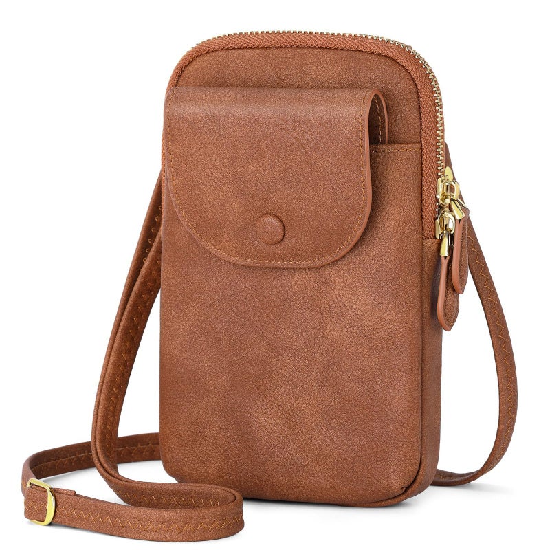 PEACOCKTION Peacocktion Small Crossbody Cell Phone Purse for Women, Lightweight Phone Bag with Crossbody Strap, Brown  - Image 1