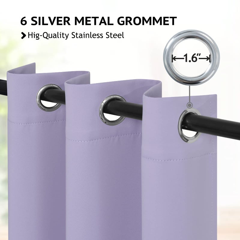 COSVIYA Curtains 63 inch Length Grommet Room Darkening Thick Polyester Light Blocking Insulated Thermal Lilac Curtain Drapes for Bedroom/Living Room 2 Panels 42x63 inches - Image 2