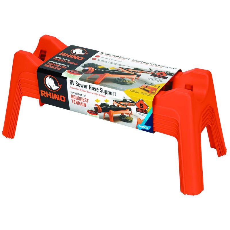 Camco Rhino RV Sewer Hose Support Kit - Extends Over Uneven Terrain for Easy Drainage - Supports Up to 15-Feet of RV Sewer Hose - Features Nesting Design for Storage - 5 Support Sections (43072) - Image 1