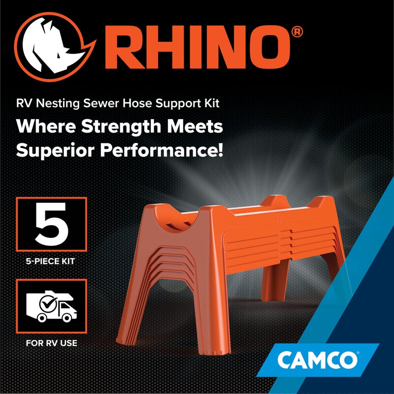 Camco Rhino RV Sewer Hose Support Kit - Extends Over Uneven Terrain for Easy Drainage - Supports Up to 15-Feet of RV Sewer Hose - Features Nesting Design for Storage - 5 Support Sections (43072) - Image 2