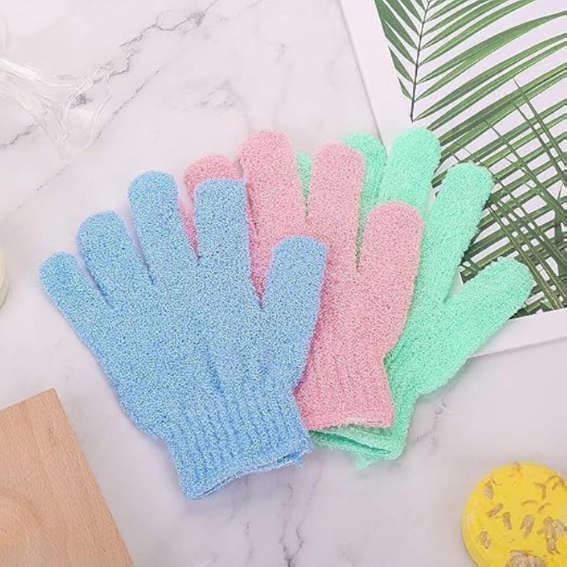 Exfoliating Gloves - Bamboo Exfoliating Gloves for Shower - Shower Loofah - Body Scrub for Bathroom - Removes Ingrown Hair and Dead Skin - Multicolor