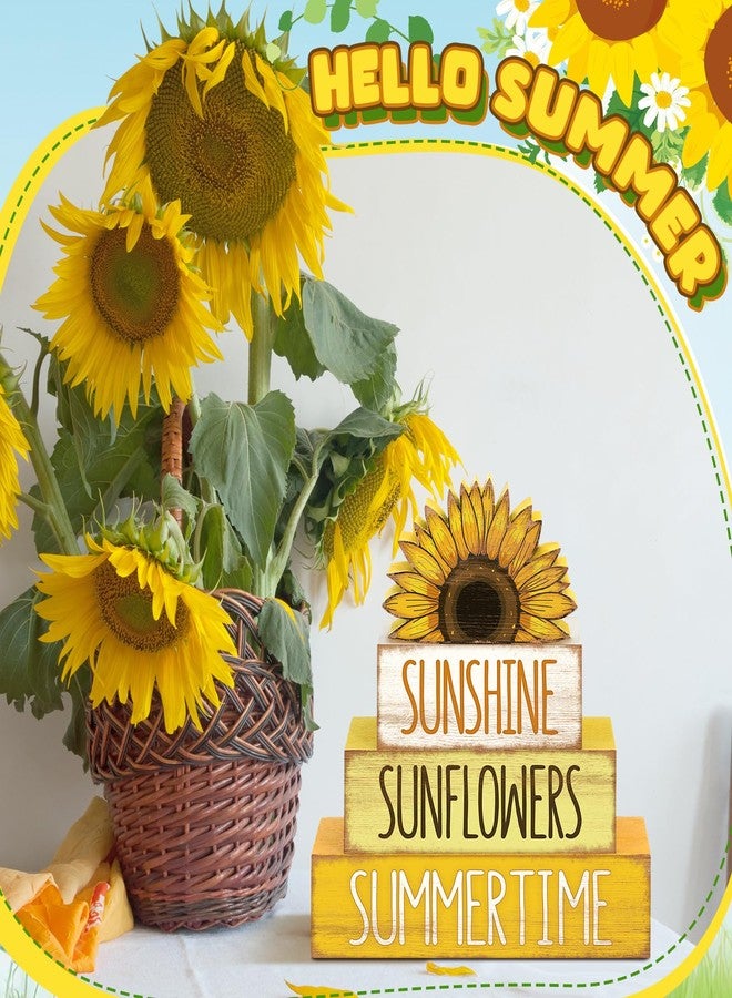 Burbell 4 Pcs Sunflower Table Decorations Sunflower Tiered Tray Decor Farmhouse Rustic Table Decor Books Stack Signs Block for Home Office Decorations - Image 4