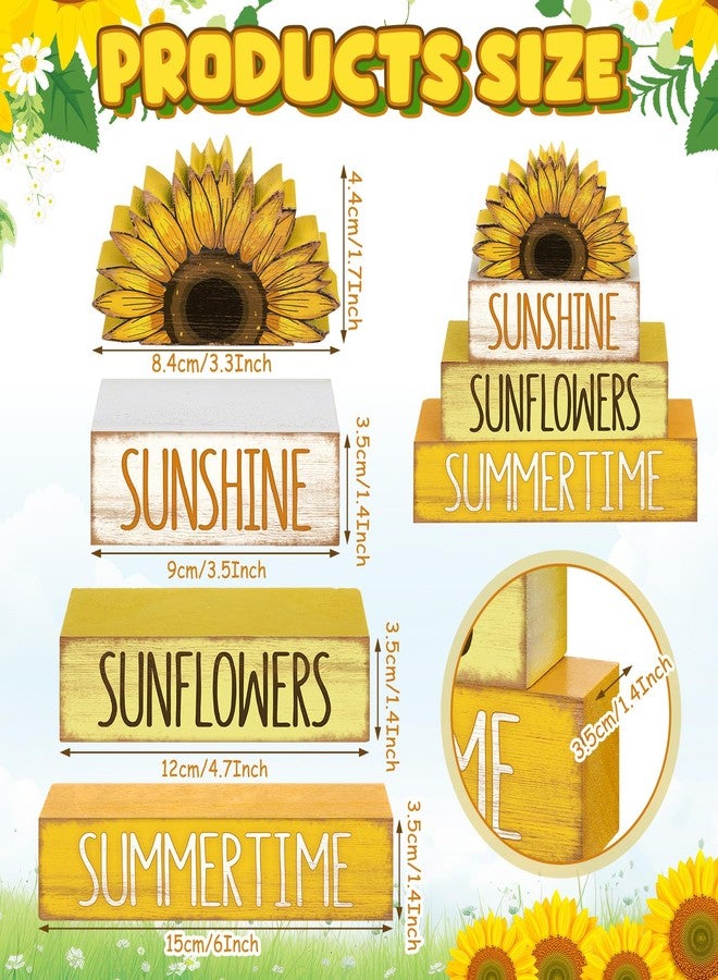 Burbell 4 Pcs Sunflower Table Decorations Sunflower Tiered Tray Decor Farmhouse Rustic Table Decor Books Stack Signs Block for Home Office Decorations - Image 2