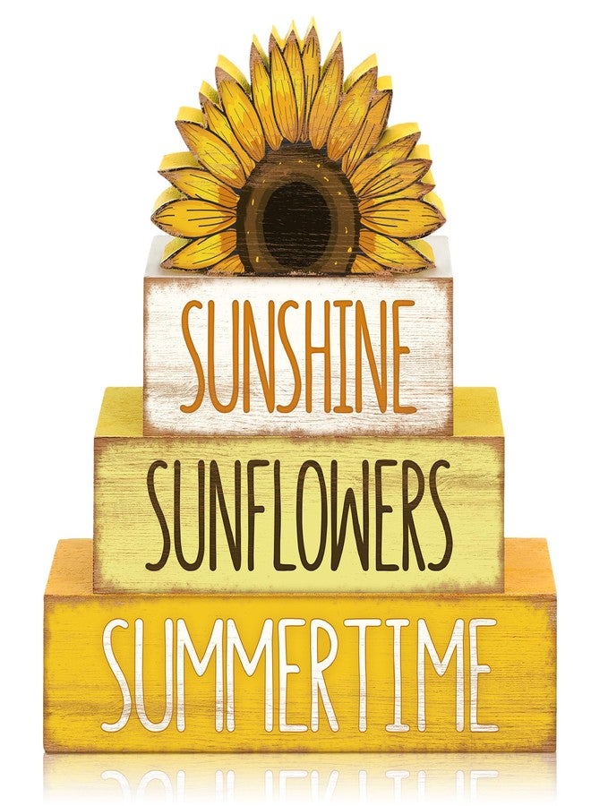 Burbell 4 Pcs Sunflower Table Decorations Sunflower Tiered Tray Decor Farmhouse Rustic Table Decor Books Stack Signs Block for Home Office Decorations - Image 1
