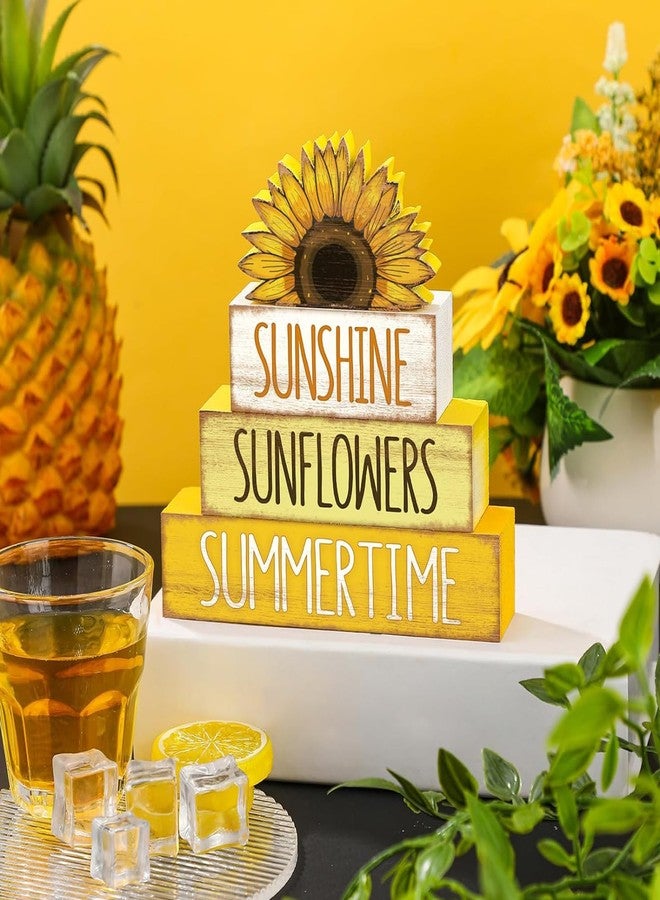 Burbell 4 Pcs Sunflower Table Decorations Sunflower Tiered Tray Decor Farmhouse Rustic Table Decor Books Stack Signs Block for Home Office Decorations - Image 5