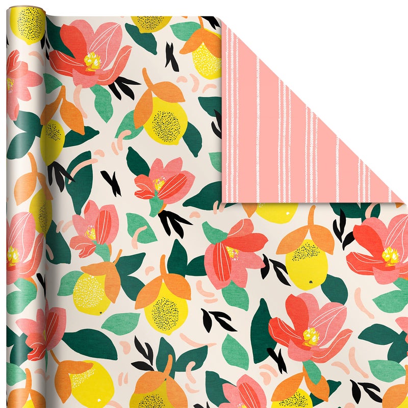 Hallmark Reversible Spring Wrapping Paper (3 Rolls: 75 Sq. Ft. Ttl) Floral, Lemons, Bright Abstract for Easter, Birthdays, Mother's Day, Bridal Showers, Baby Showers - Image 4