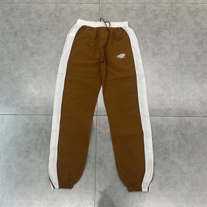 Syna Drill Style American Style Street Hip Hop Embroidered Logo Stitching Collar Windbreaker Jacket Casual Pants suit brown suit - Image 5