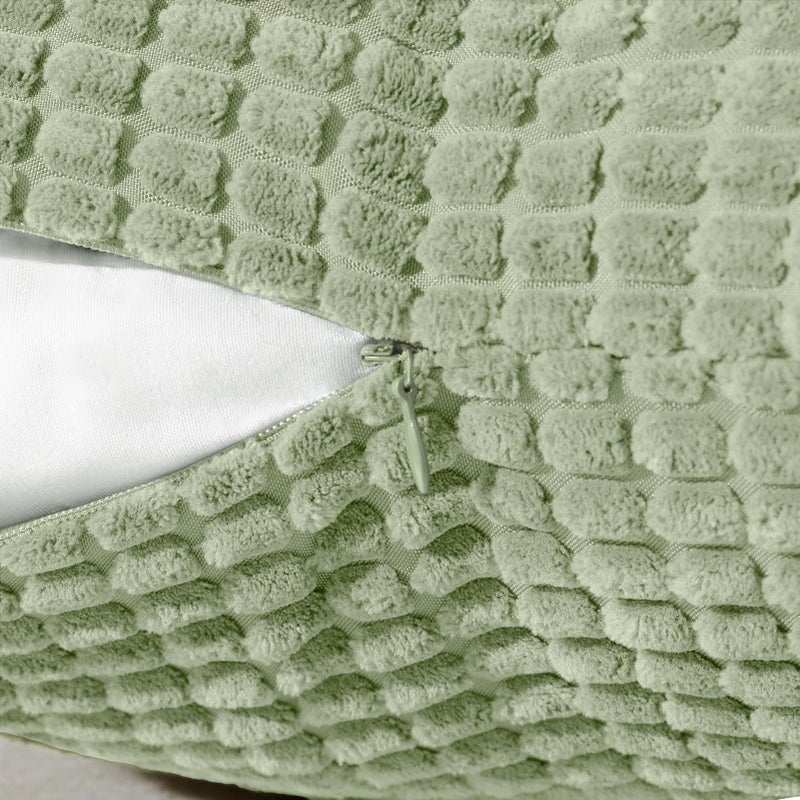Softalker Throw Pillow Covers 18x18 Inch, Set of 2, Soft Corduroy Boho Stripe Decorative Pillow Cover, Couch Fluffy Pillow Cover for Farmhouse Home Decor Bed Living Room, Sage Green - Image 5