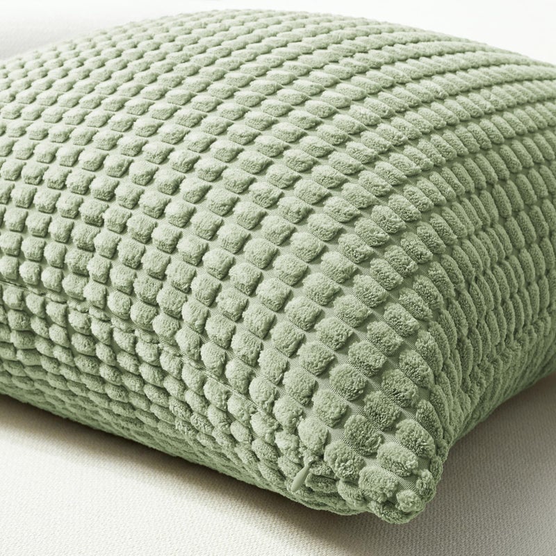 Softalker Throw Pillow Covers 18x18 Inch, Set of 2, Soft Corduroy Boho Stripe Decorative Pillow Cover, Couch Fluffy Pillow Cover for Farmhouse Home Decor Bed Living Room, Sage Green - Image 2