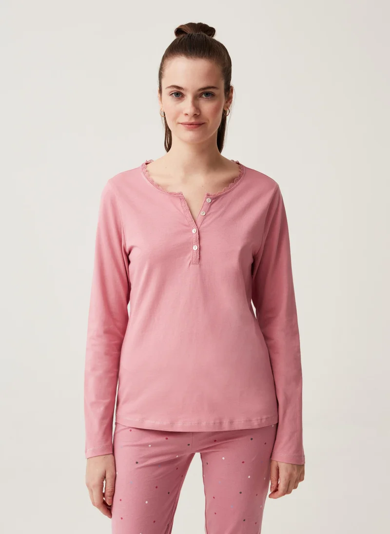 او في اس Ovs Cotton Pyjama Top With Granddad Neck