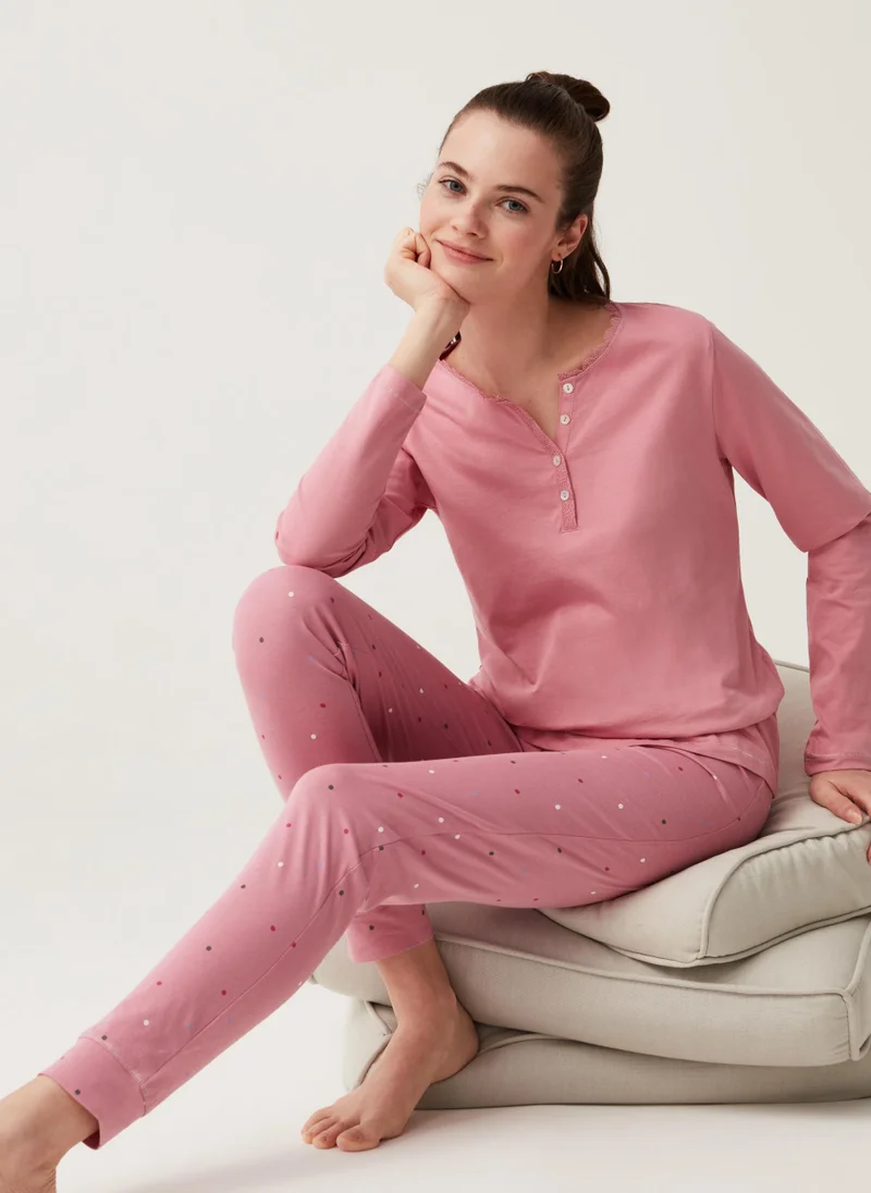 او في اس Ovs Cotton Pyjama Top With Granddad Neck