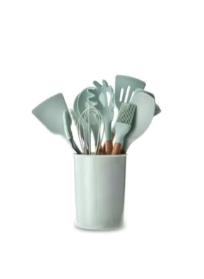 Kitchen Basics 12-Piece Silicone Kitchen Utensil Set with Wooden Handles Assorted - Image 1