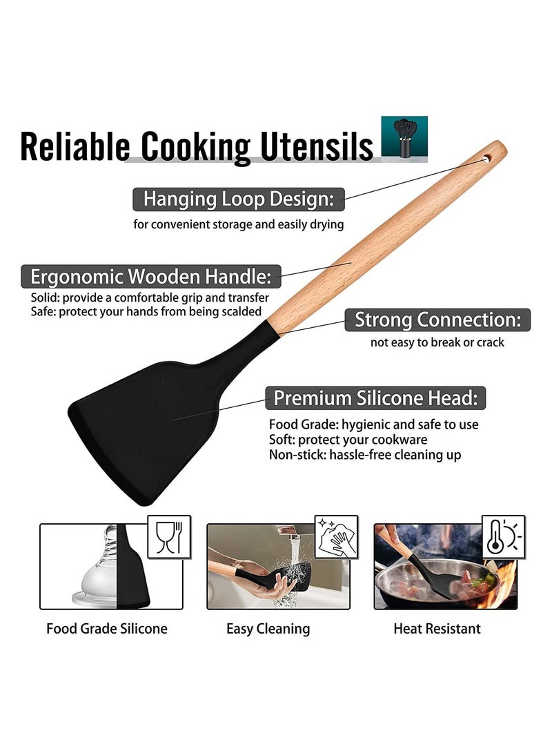 12-Piece Silicone Kitchen Utensil Set with Wooden Handles
