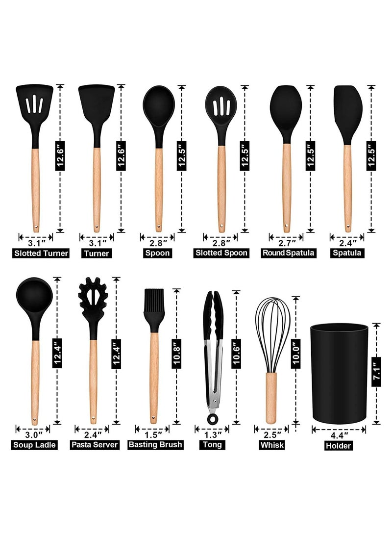 12-Piece Silicone Kitchen Utensil Set with Wooden Handles