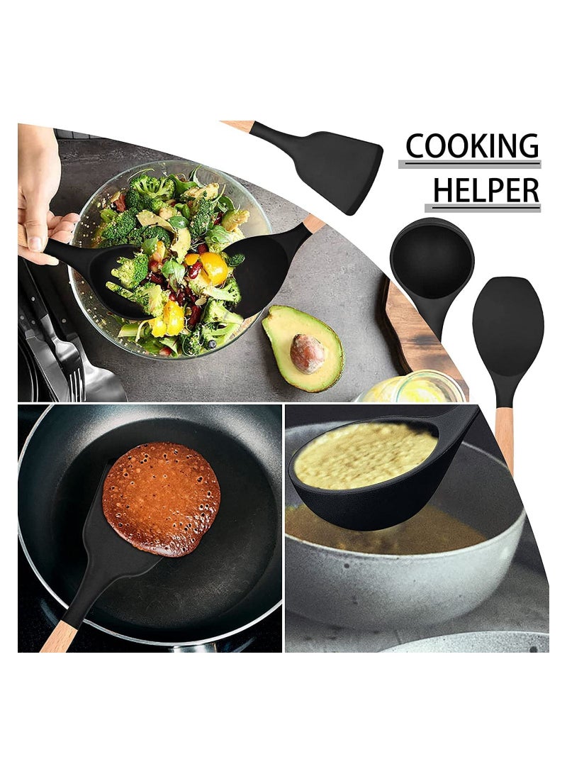 12-Piece Silicone Kitchen Utensil Set with Wooden Handles