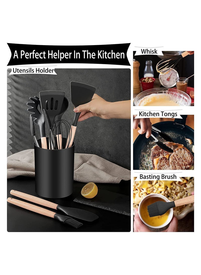 12-Piece Silicone Kitchen Utensil Set with Wooden Handles